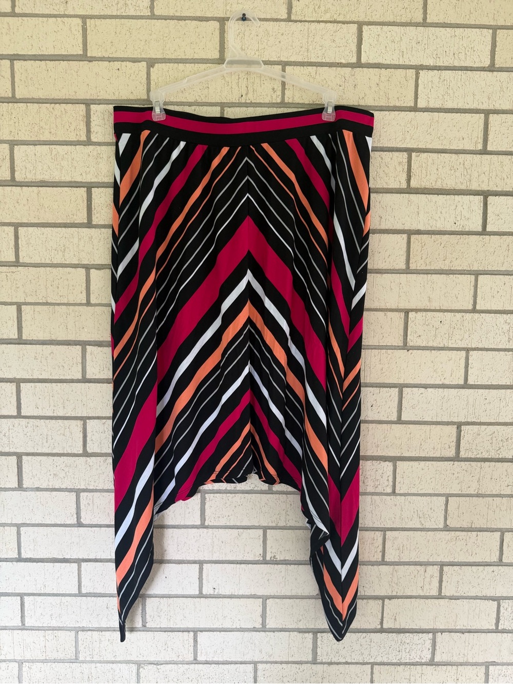 Faded Glory Black Handkerchief Hem Skirt with Pink & Orange Chevron Stripes